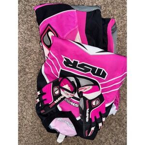 MSR MX Youth Motocross Gear Set Pink Black White Jersey Pants Gloves Size M